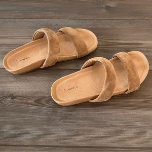 Soludos Double Strap Slide Sandal Camel Women’s 6 Like New Comfortable Footbed